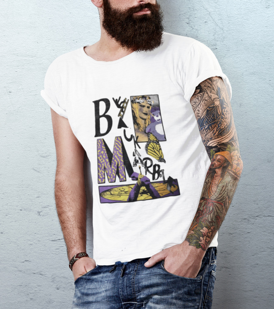 Black Marble Butterfly Tied Hands Woman Ladder T-Shirt