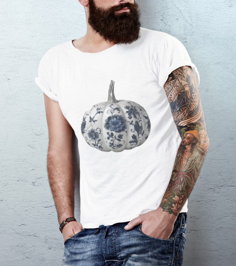 Blue Floral Porcelain Pumpkin China Blue Pumpkin Decor T-Shirt