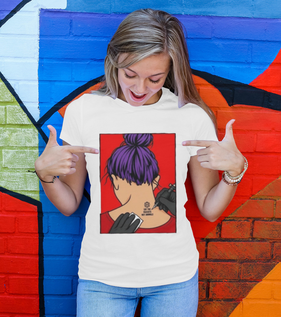 Eat The Fascists Not Animals Tattoo Anarchist Purple Hair Red T-Shirt