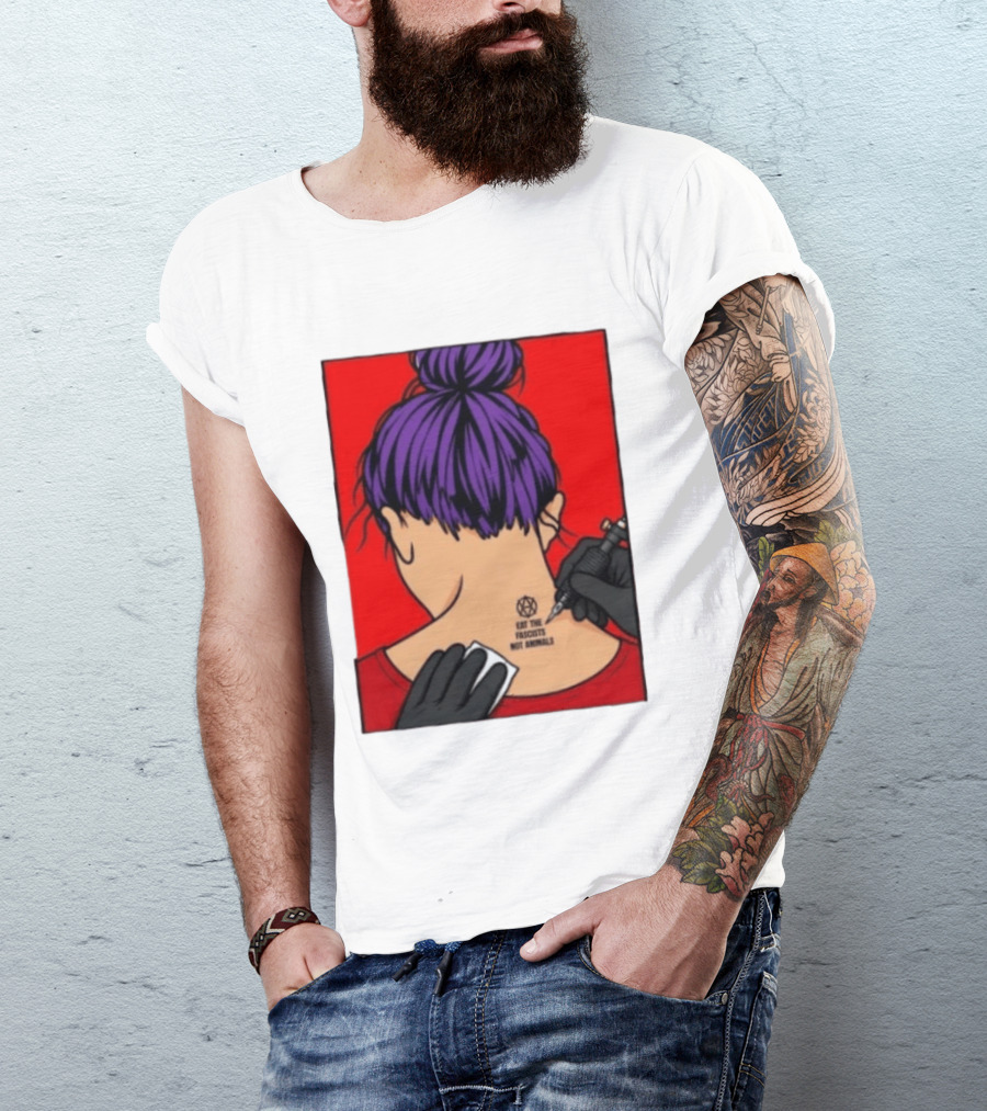 Eat The Fascists Not Animals Tattoo Anarchist Purple Hair Red T-Shirt