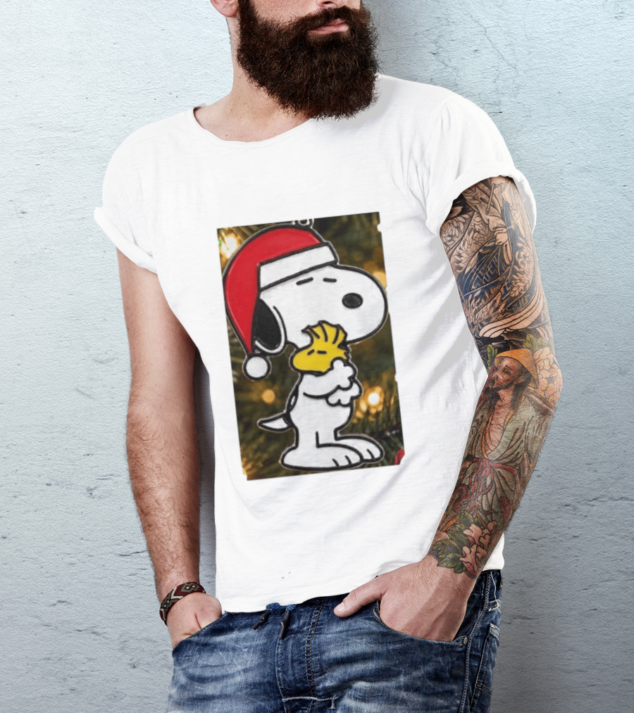 Snoopy Woodstock Christmas Hugging Best Holiday Gift Peanuts T-Shirt