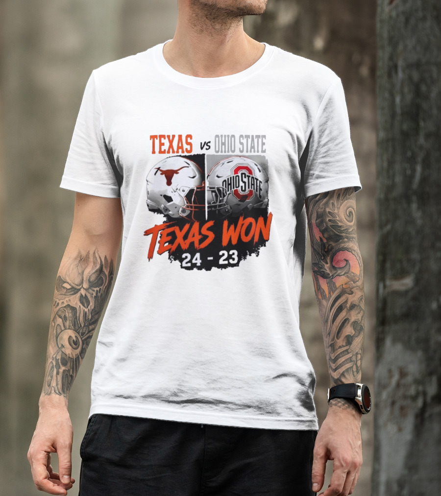 Texas Vs Ohio State 2026 Texas Won 24 23 Helmet Matchup T-Shirt
