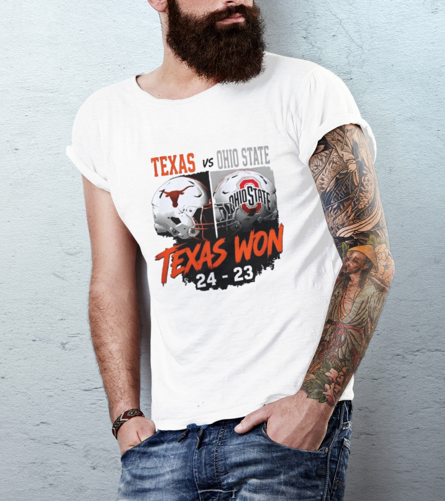 Texas Vs Ohio State 2026 Texas Won 24 23 Helmet Matchup T-Shirt