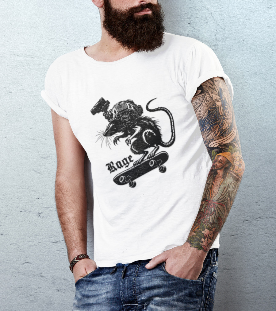 Skater Rat Tactical Helmet Night Vision Rage Skateboarding Adventure T-Shirt