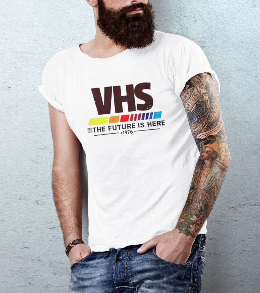 VHS The Future Is Here 1976 Retro Color Stripes T-Shirt