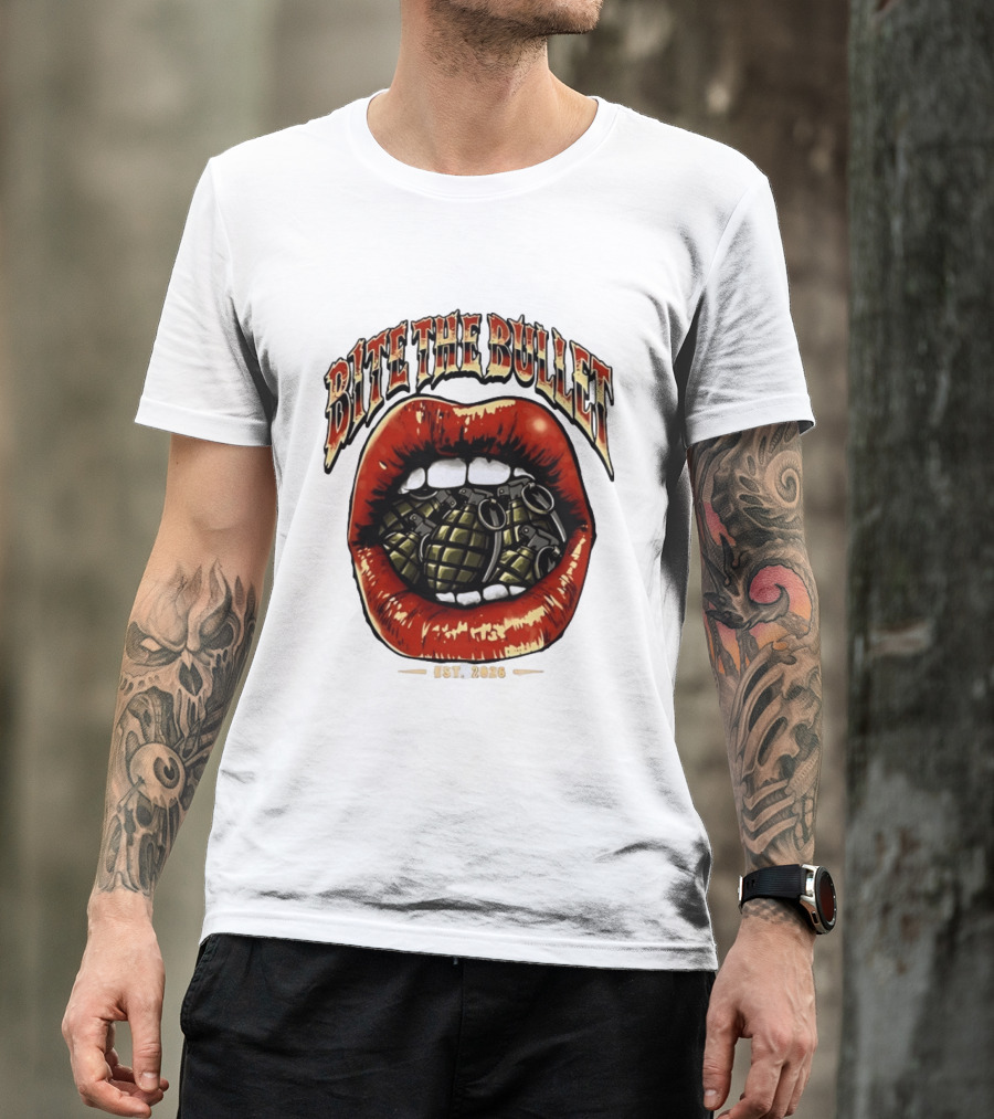Bite The Bullet Grenade Lips Est 2026 Edgy T-Shirt