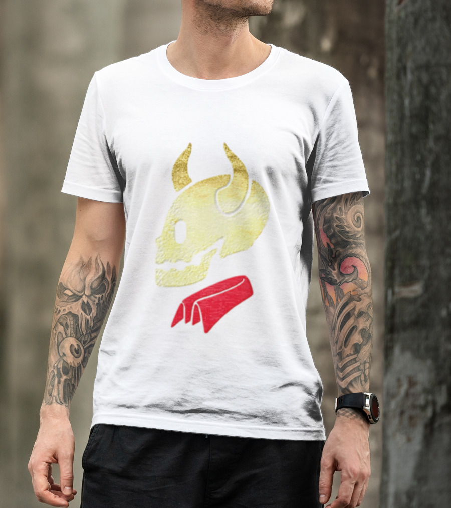 Devil Horn Skull Red Collar Gold Glitter T-Shirt