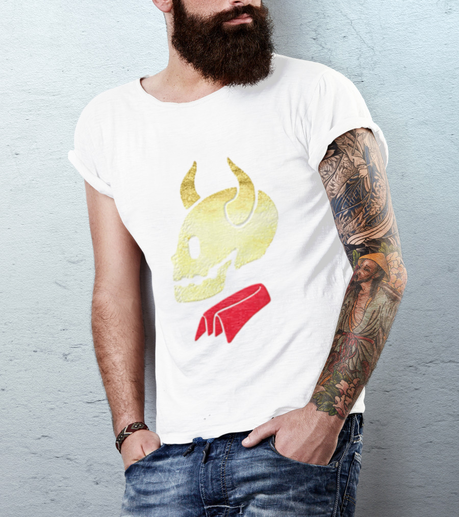 Devil Horn Skull Red Collar Gold Glitter T-Shirt