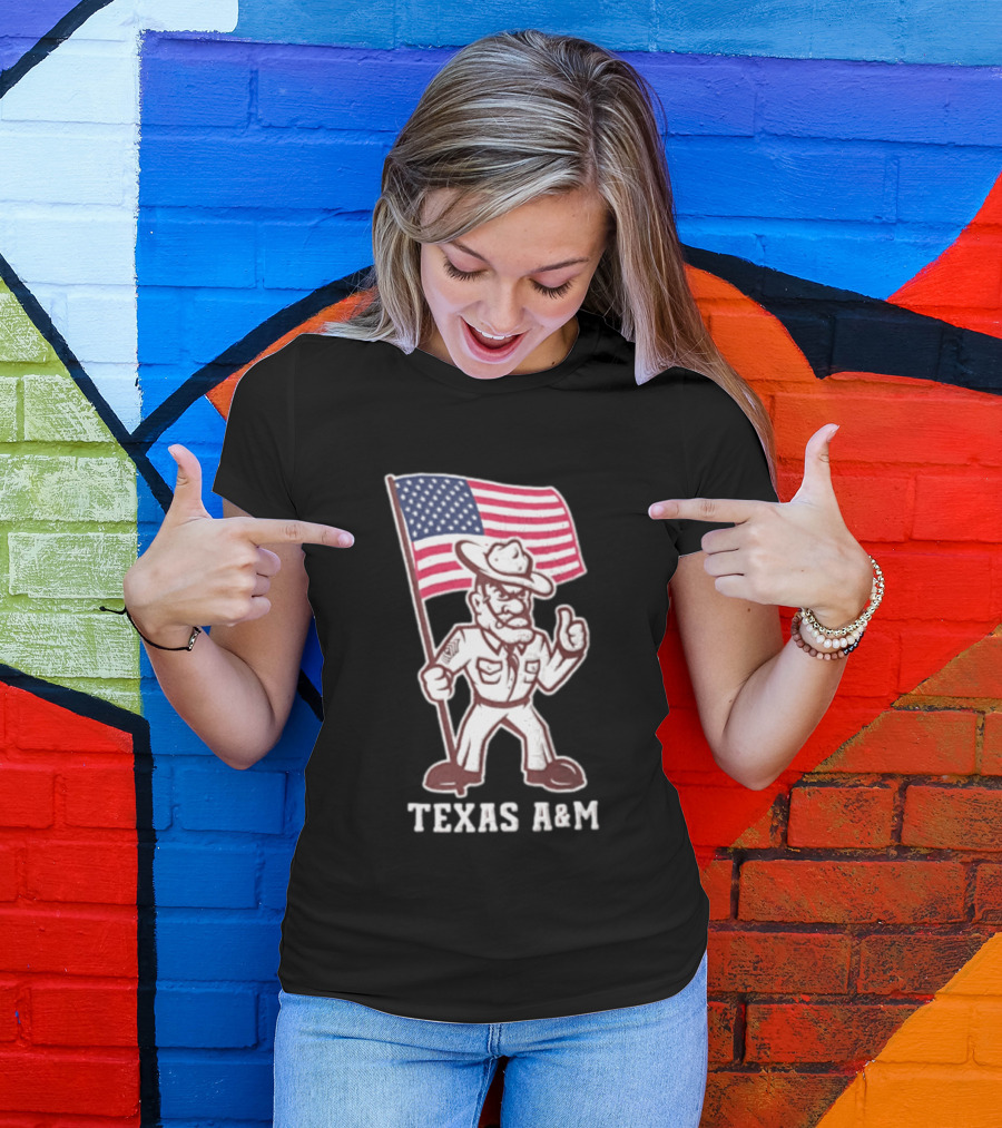 Texas A&M Drill Sergeant With American Flag Reveille T-Shirt