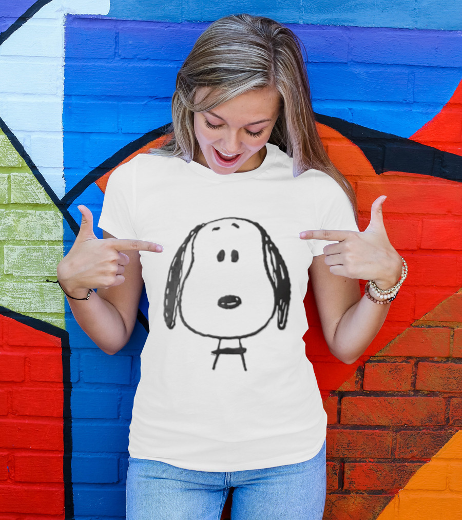 Peanuts Snoopy Dog Head Front Facing Black Line Cartoon Drawing T-Shirt