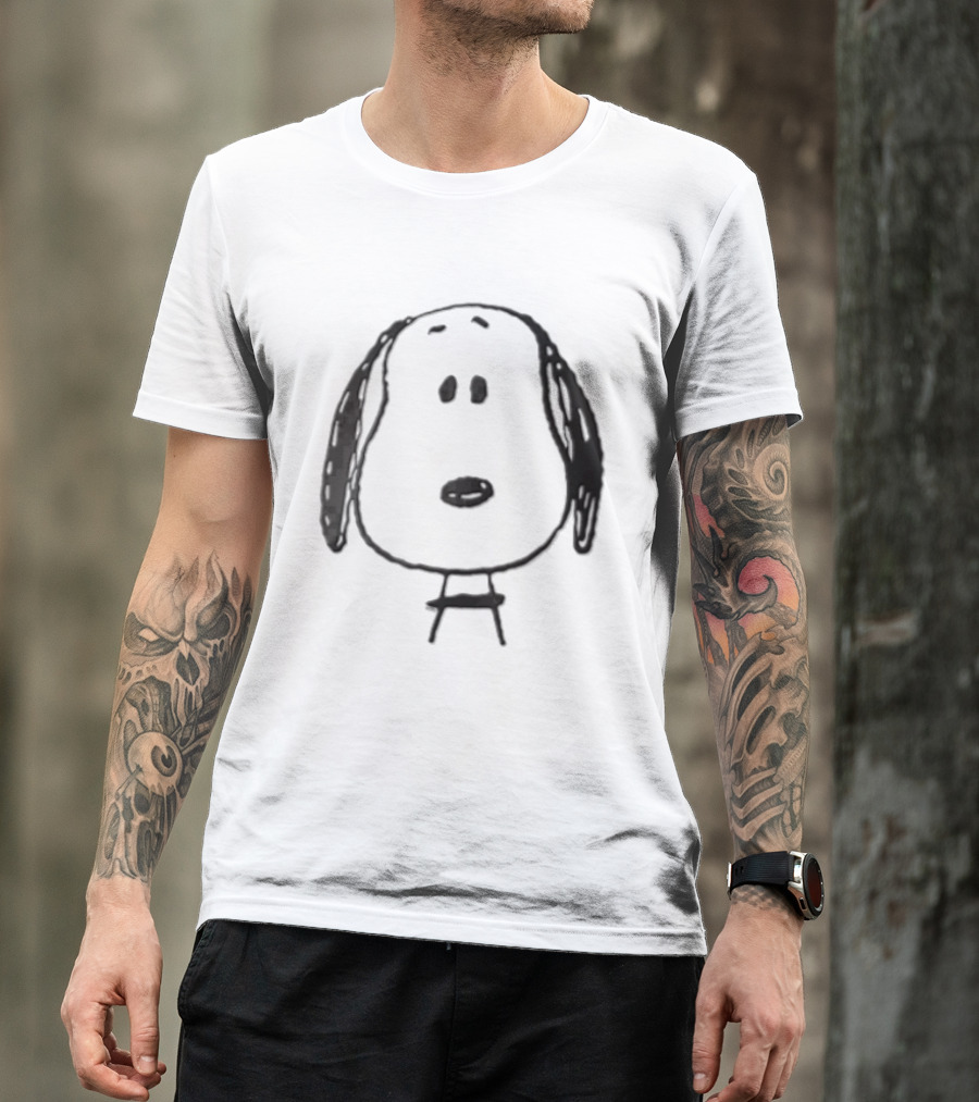 Peanuts Snoopy Dog Head Front Facing Black Line Cartoon Drawing T-Shirt