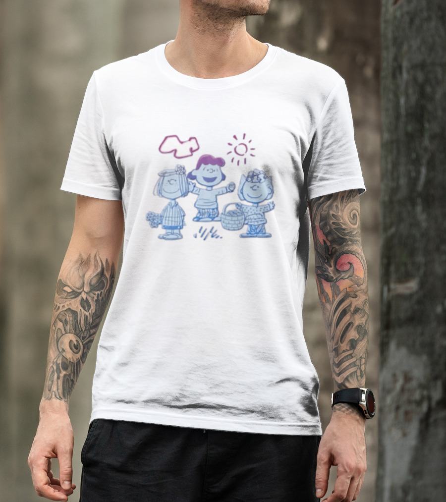 Peanuts Worldwide Easter Basket Line Cartoon Characters Sun And Clouds T-Shirt