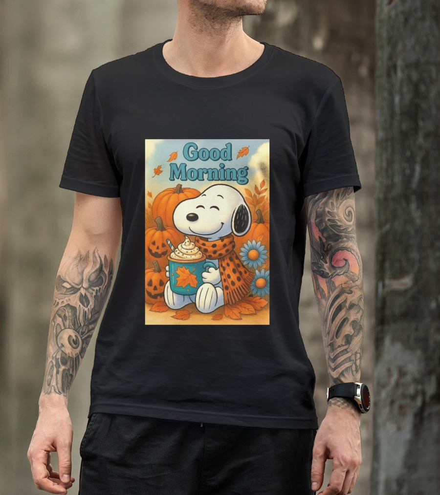 Snoopy Good Morning Autumn Pumpkin Latte Halloween T-Shirt