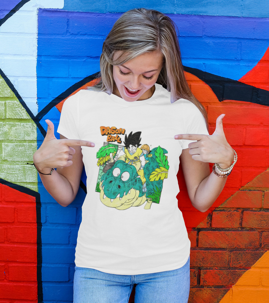 Goku Gohan Riding Dinosaur Dragon Ball Adventure Scene T-Shirt