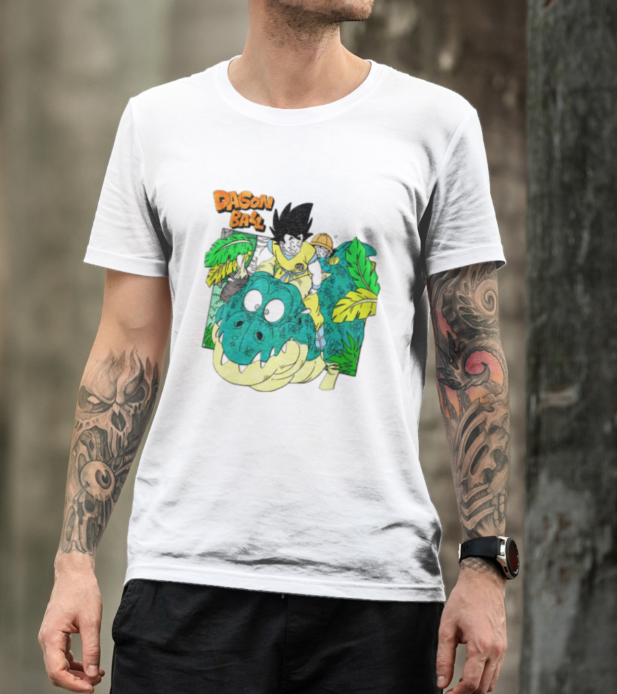 Goku Gohan Riding Dinosaur Dragon Ball Adventure Scene T-Shirt