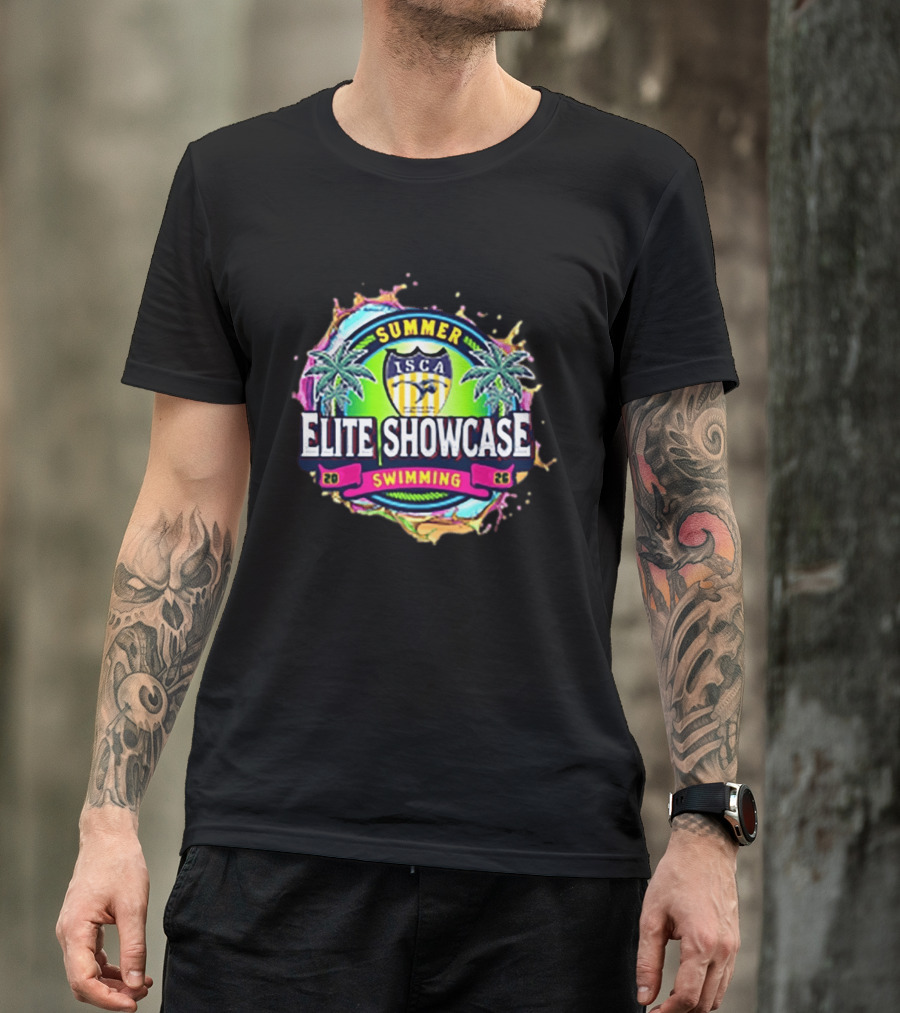 SUMMER ISCA Elite Showcase Swimming 2026 Event With Palm Trees And Splash T-Shirt