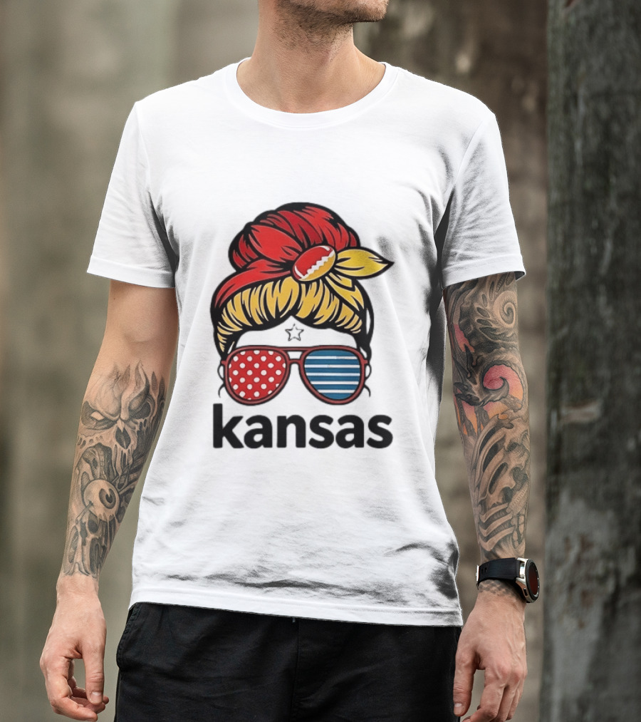 Kansas City Chiefs Royals Football Game Day Messy Bun Girl T-Shirt