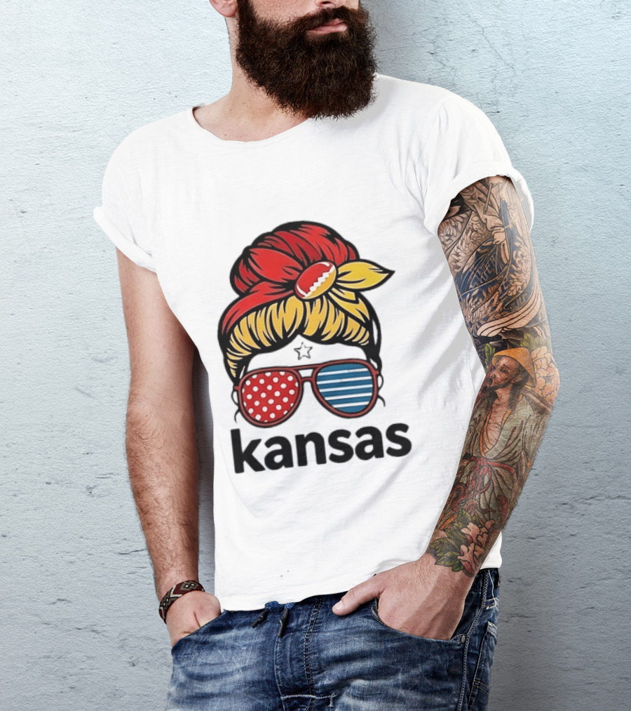 Kansas City Chiefs Royals Football Game Day Messy Bun Girl T-Shirt