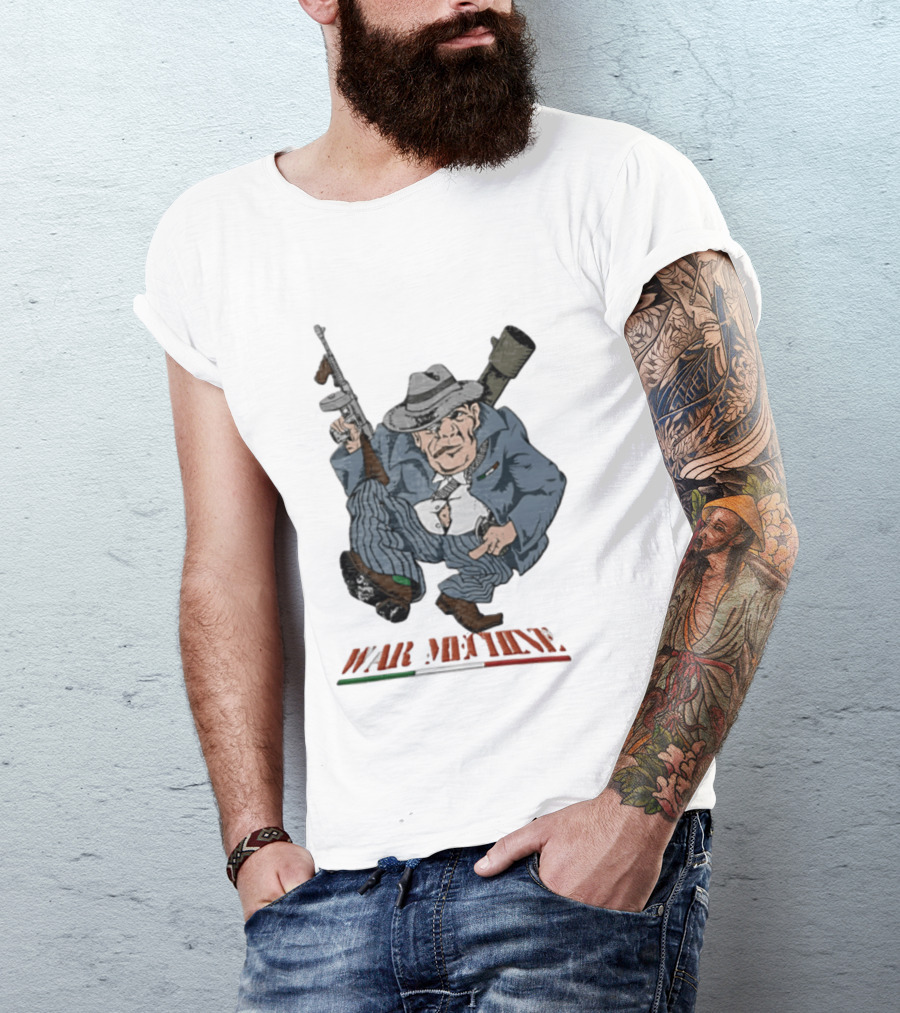 Mafioso Cartoon War Machine Italy Flag Mobster Character With Guns T-Shirt