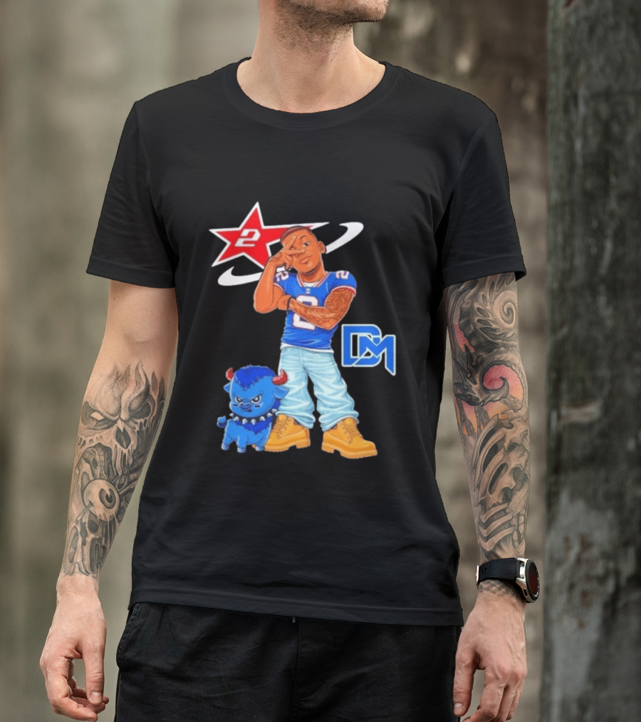 DJ Moore No 2 Buffalo Bills Cartoon Player With Buffalo And Red Star T-Shirt