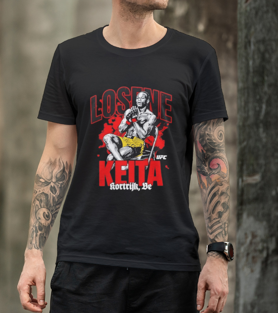 Losene Keita UFC Kortrijk Be MMA Fighter Pose In Bold Red And Yellow T-Shirt