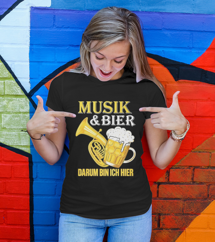 Musik & Bier Darum Bin Ich Hier Beer Horn T-Shirt