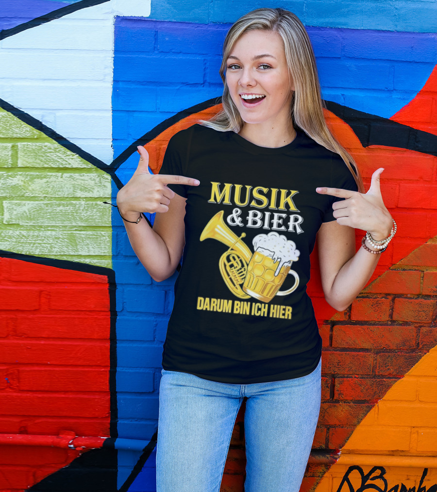 Musik & Bier Darum Bin Ich Hier Beer Horn T-Shirt