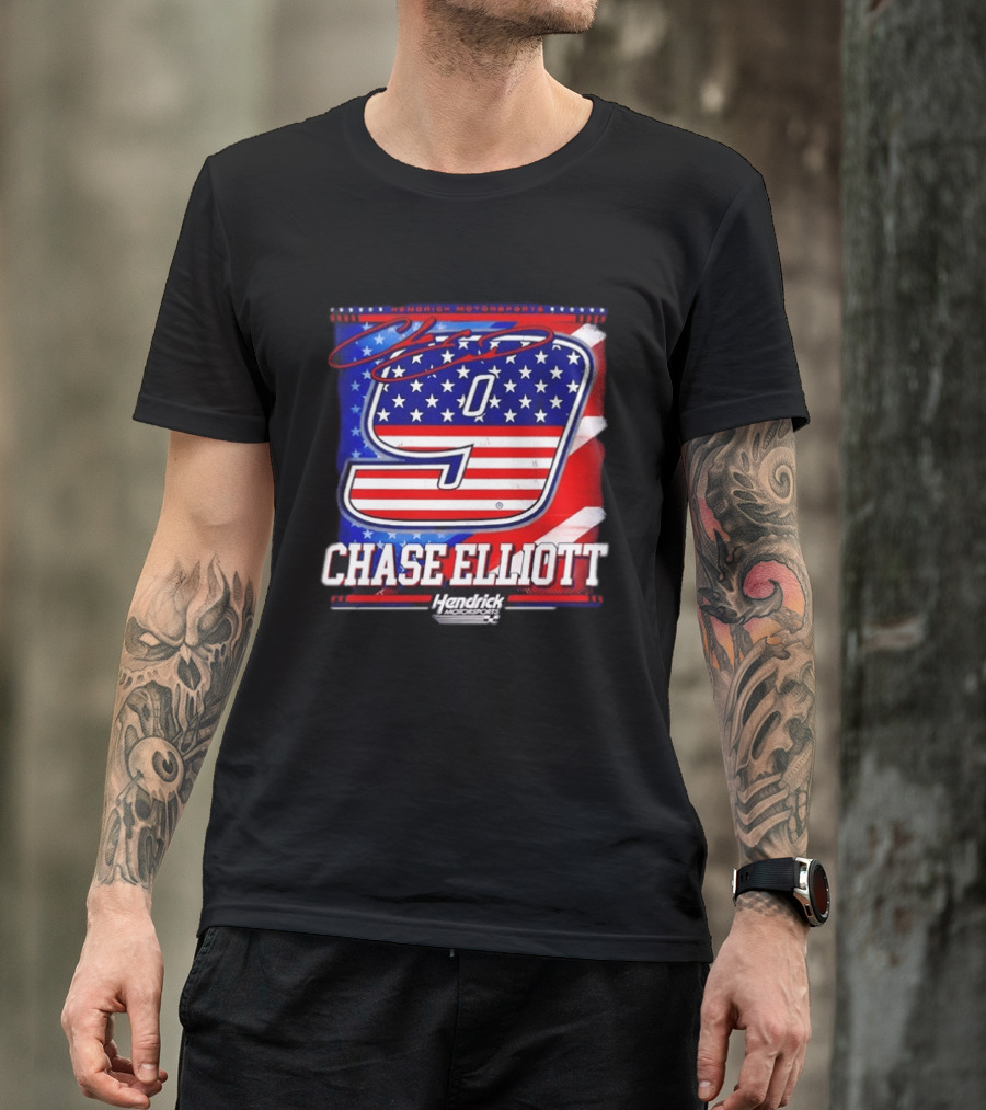 Chase Elliott 9 Hendrick Motorsports American Flag Racing T-Shirt