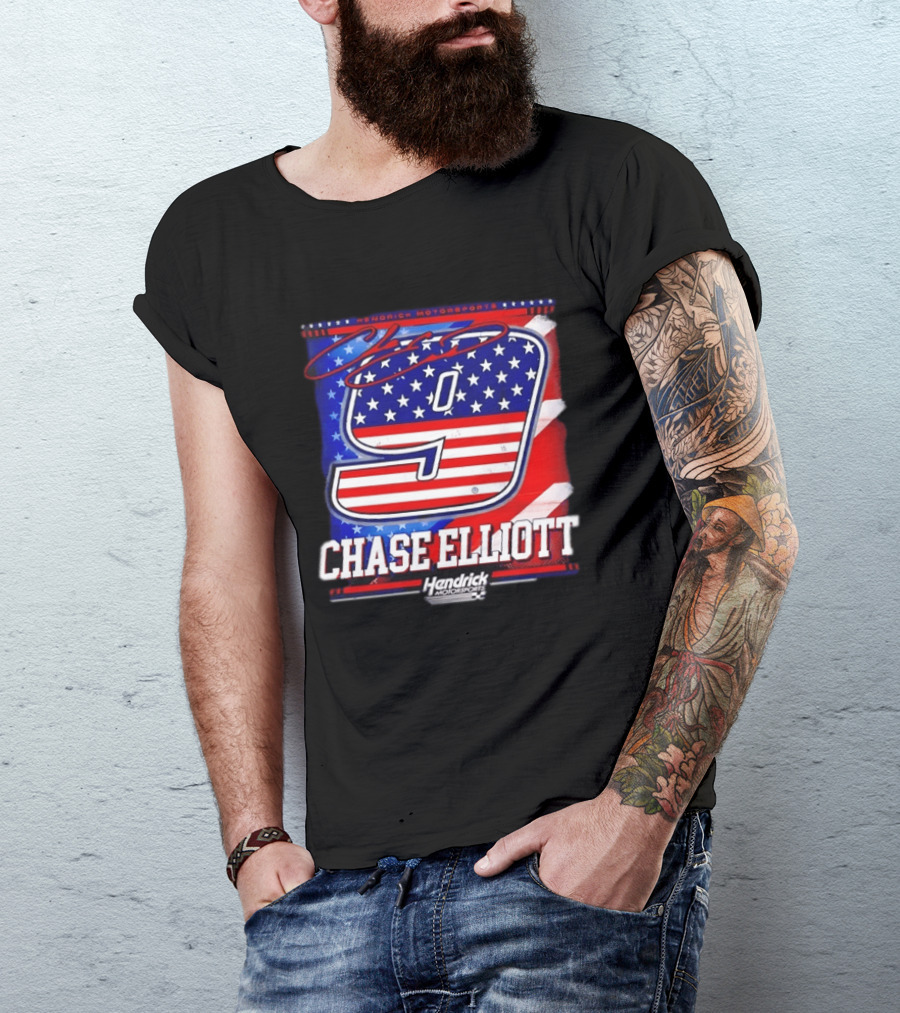 Chase Elliott 9 Hendrick Motorsports American Flag Racing T-Shirt