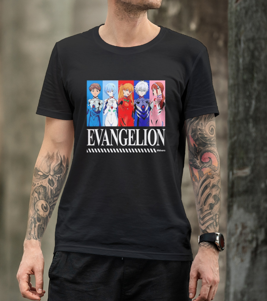 Evangelion Group Shinji Ikari Rei Asuka Kaworu Mari Characters Anime Series T-Shirt