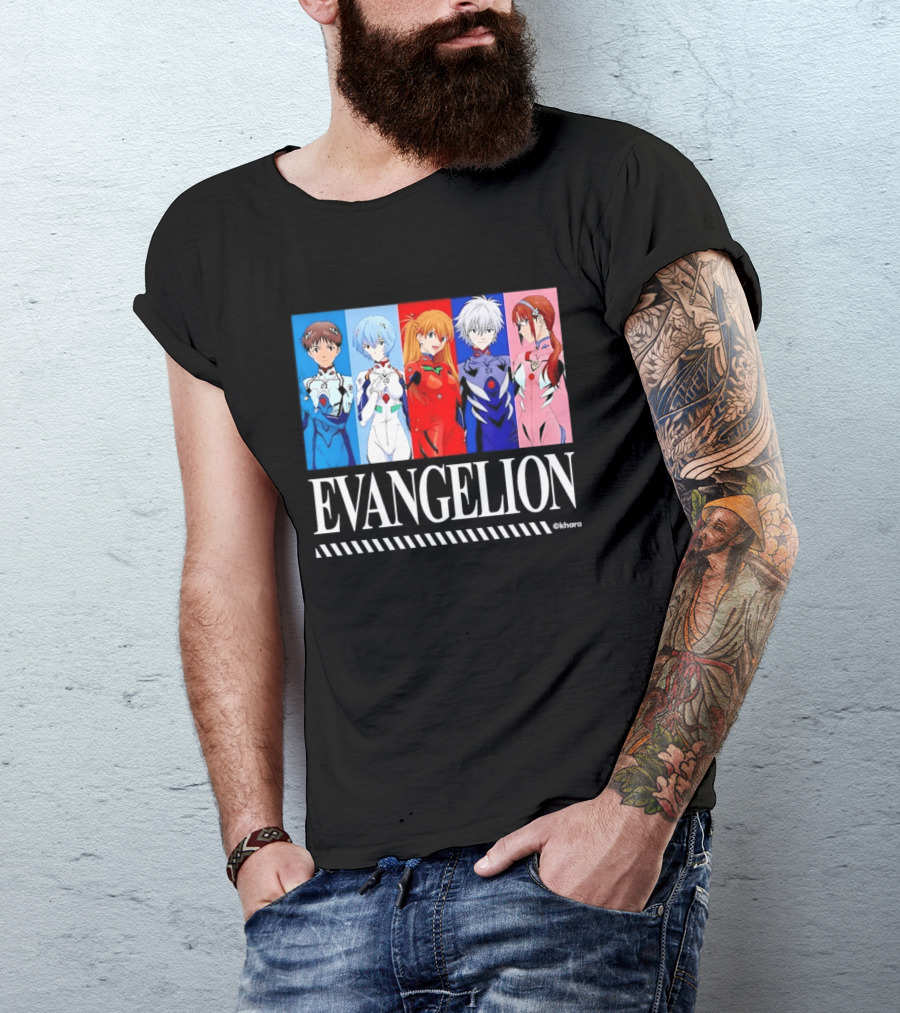 Evangelion Group Shinji Ikari Rei Asuka Kaworu Mari Characters Anime Series T-Shirt