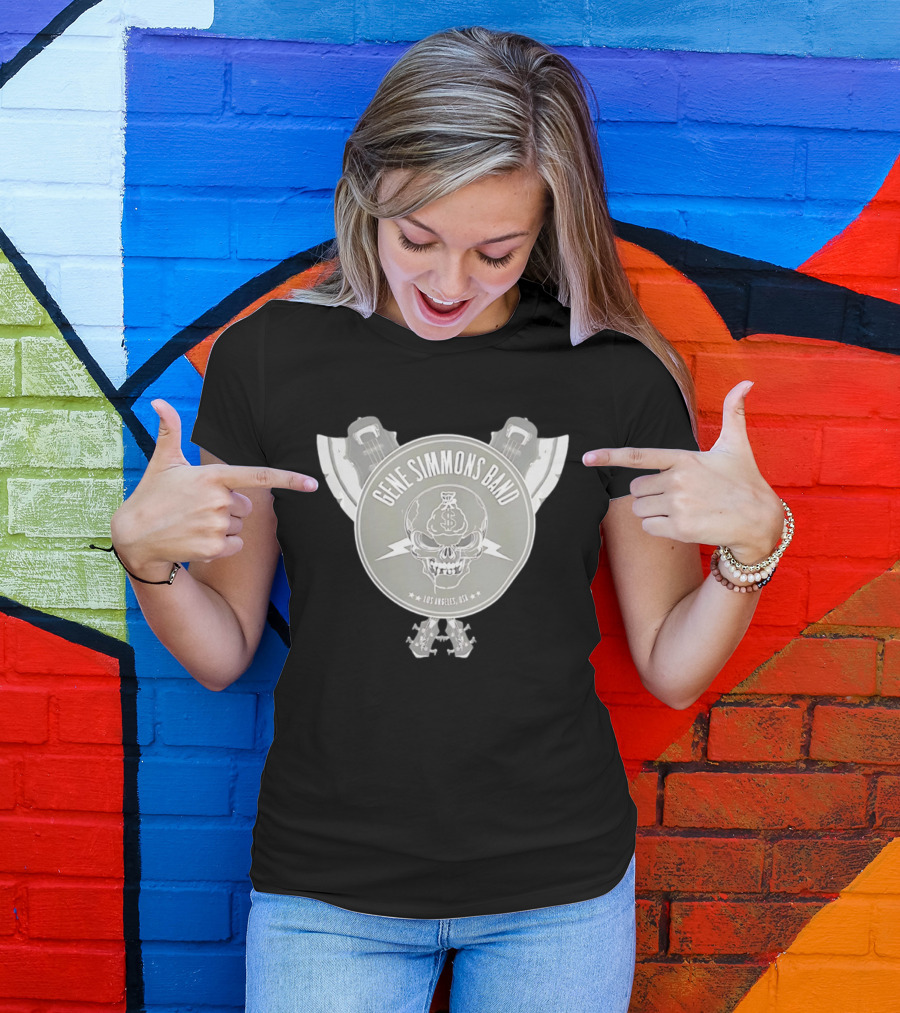 Gene Simmons Band Los Angeles USA Skull Dollar Bass Guitar Wings T-Shirt