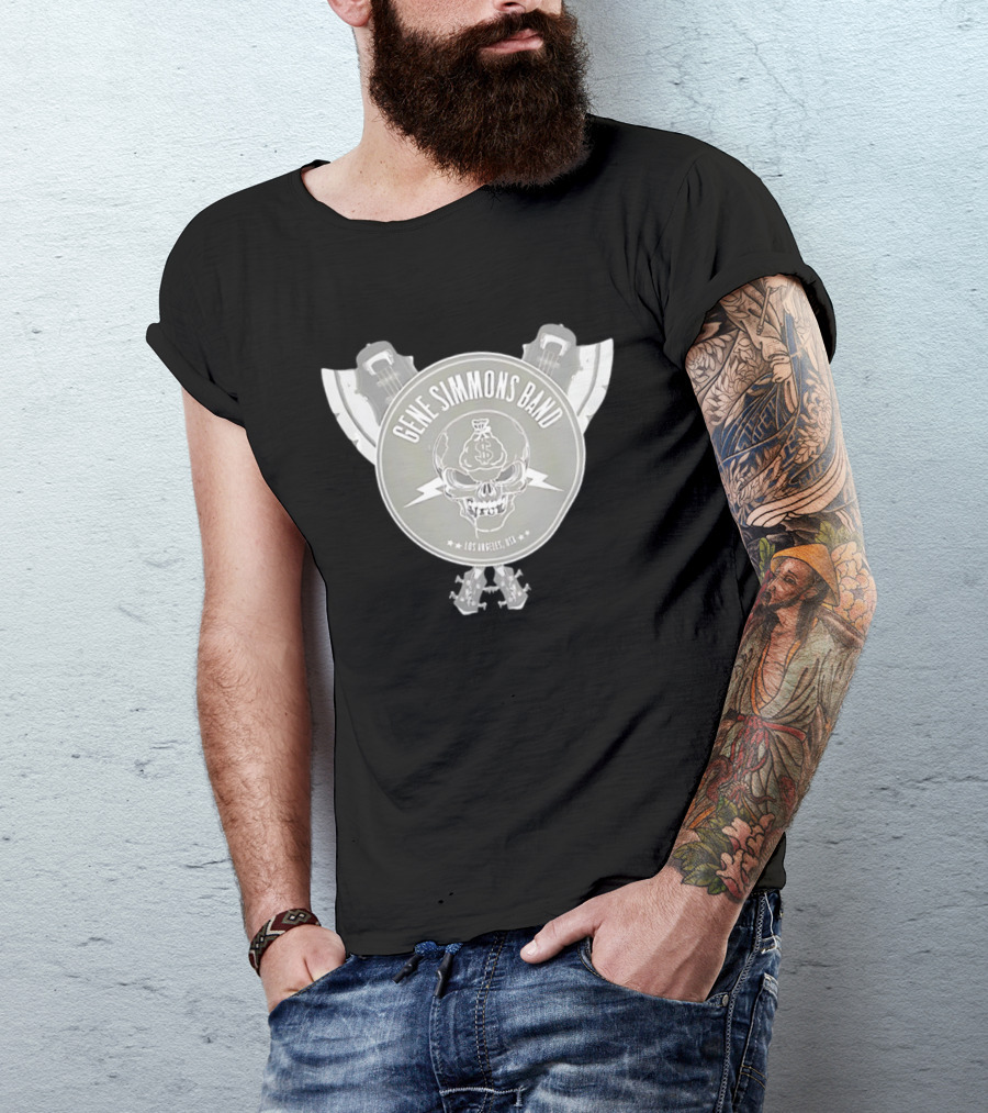 Gene Simmons Band Los Angeles USA Skull Dollar Bass Guitar Wings T-Shirt