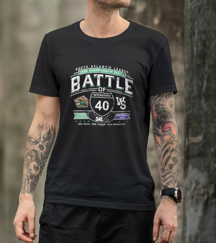 North Atlantic League 2026 Championship Series Battle Of Interstate 40 Greensboro Grasshoppers Winston Salem Dash T-Shirt