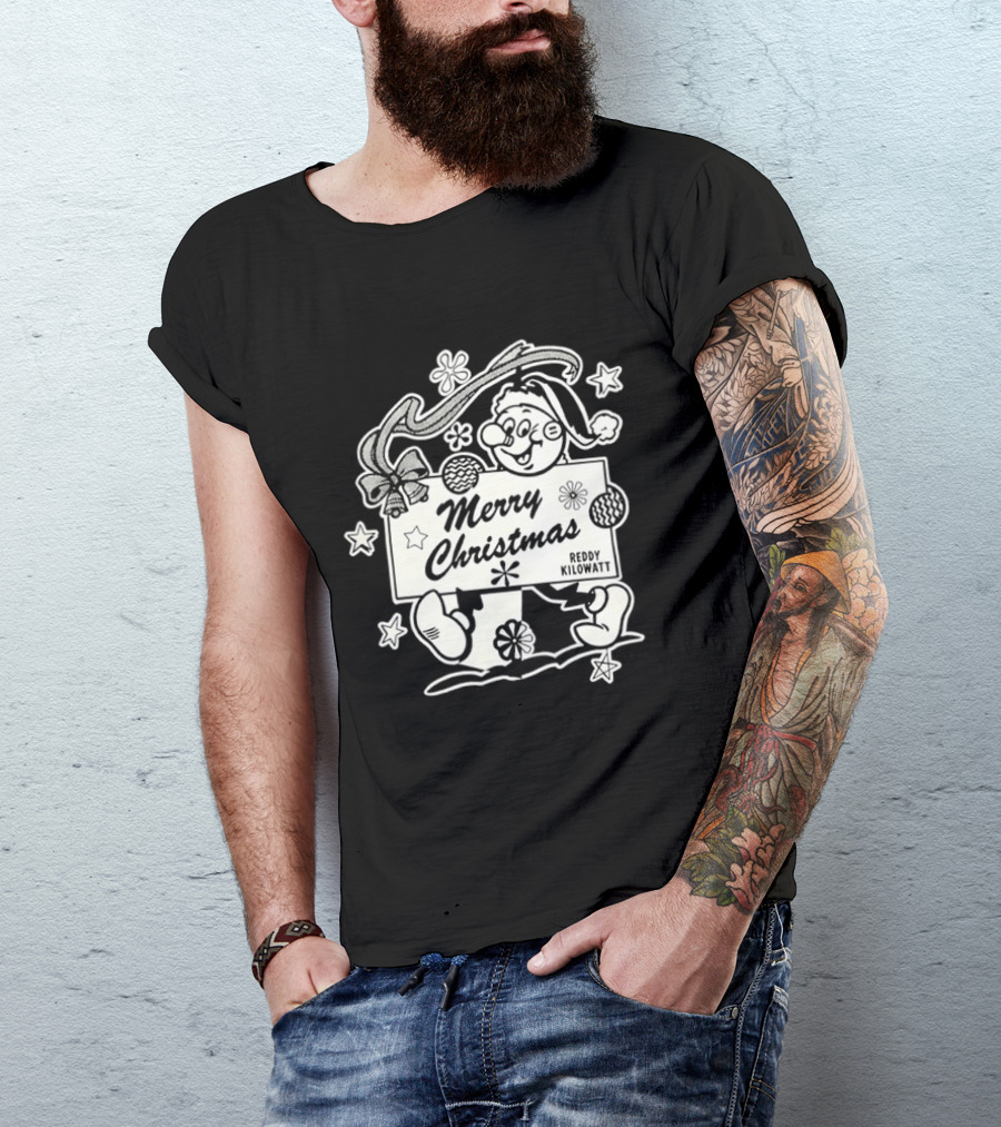 Reddy Kilowatt Merry Christmas Holiday Print Concept With Snowflakes T-Shirt