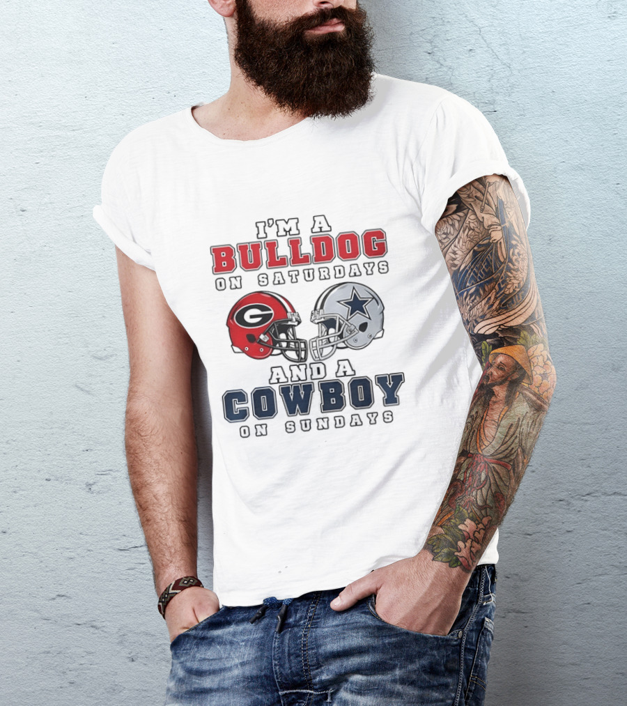I'm A Bulldog On Saturdays And A Cowboy On Sundays Football Helmets T-Shirt