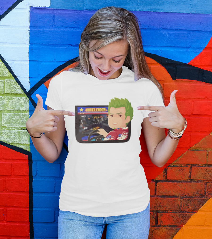 Race Leader Arcade Game Green Hair Cartoon Driver T-Shirt