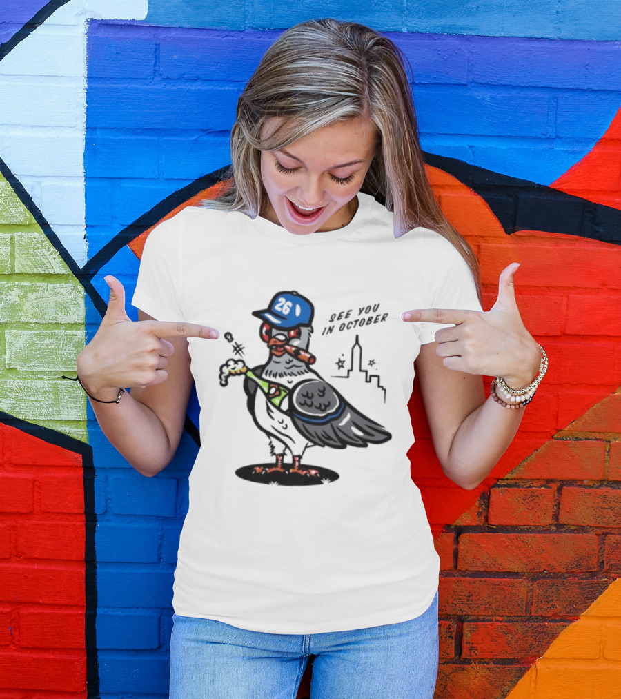 New York Mets Pigeon See You In October 26 Baseball City Skyline T-Shirt