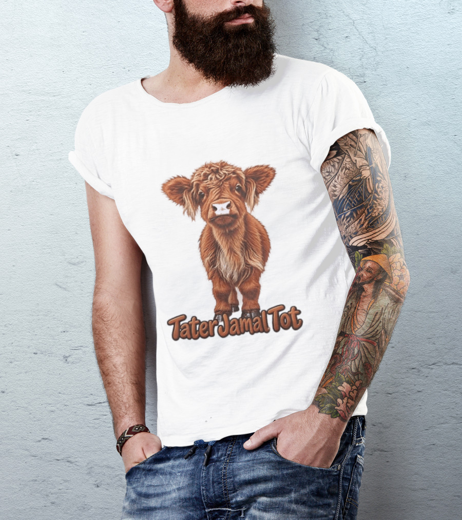 TaterJamal Tot Highland Cow Farm Animal Cute Brown Calf T-Shirt