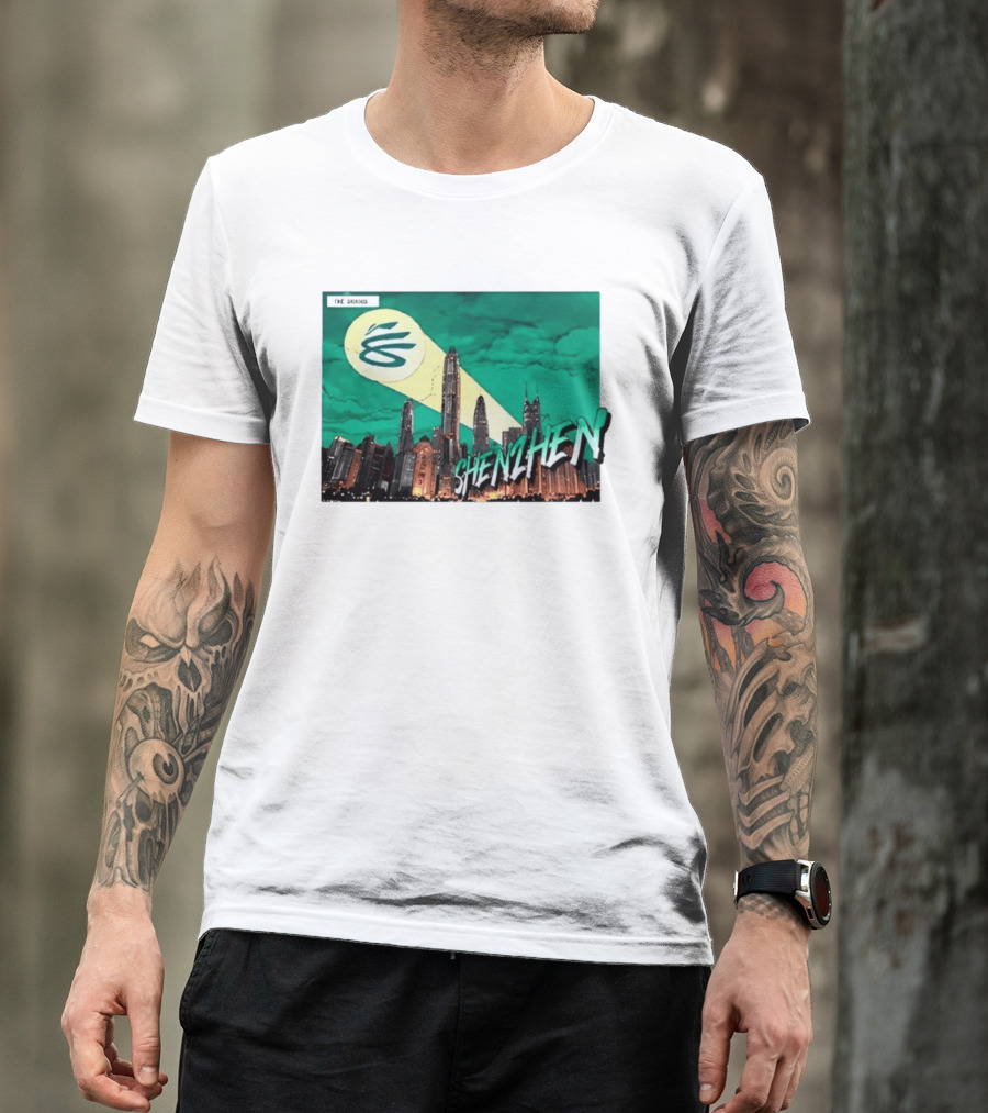 Shenzhen City Skyline With Illuminated Beacon And Clouds T-Shirt