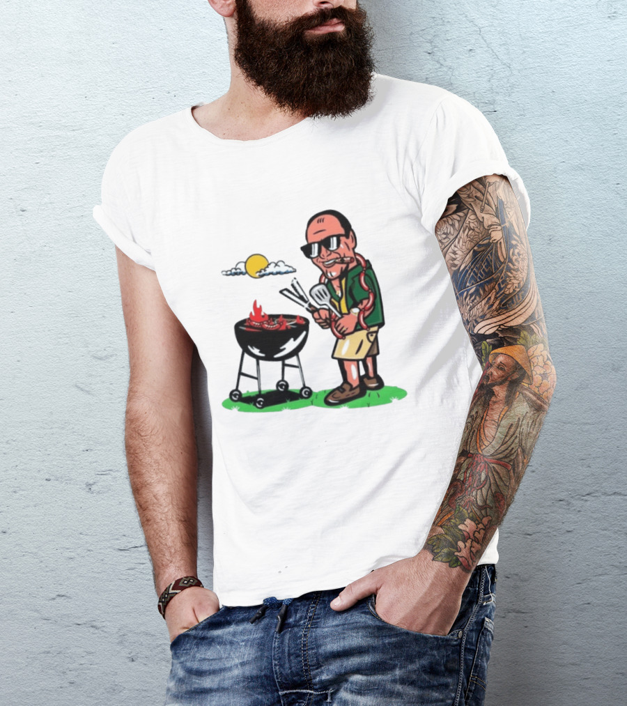 Tony Soprano Grilling Sausages Cartoon Funny BBQ Scene T-Shirt