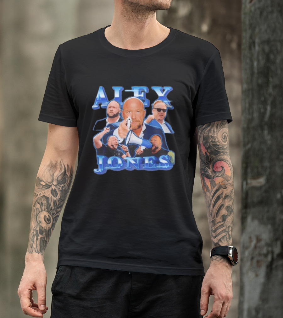 Alex Jones Collage InfoWars Media Personality Megaphone Images T-Shirt