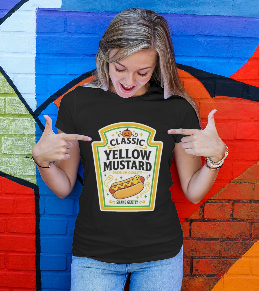 Classic Yellow Mustard Premium Quality Halloween Hot Dog Shake Gently T-Shirt