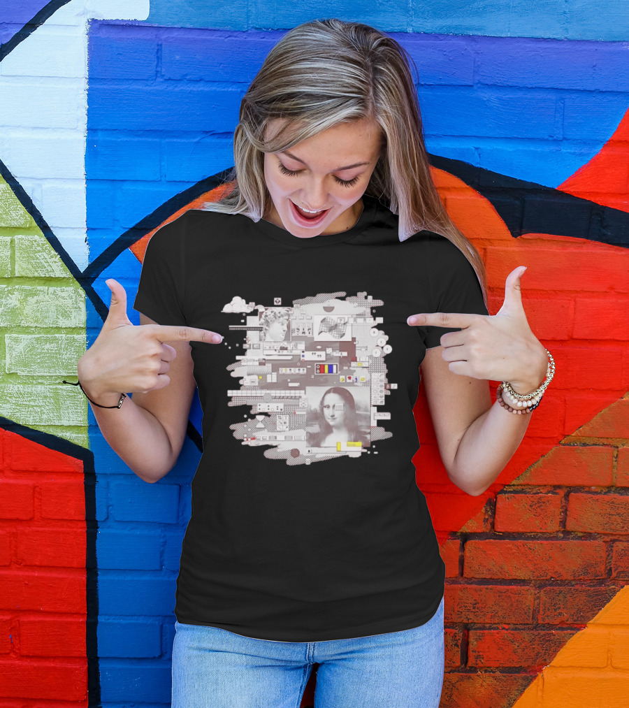 Mona Lisa Michelangelo David Digital Collage T-Shirt