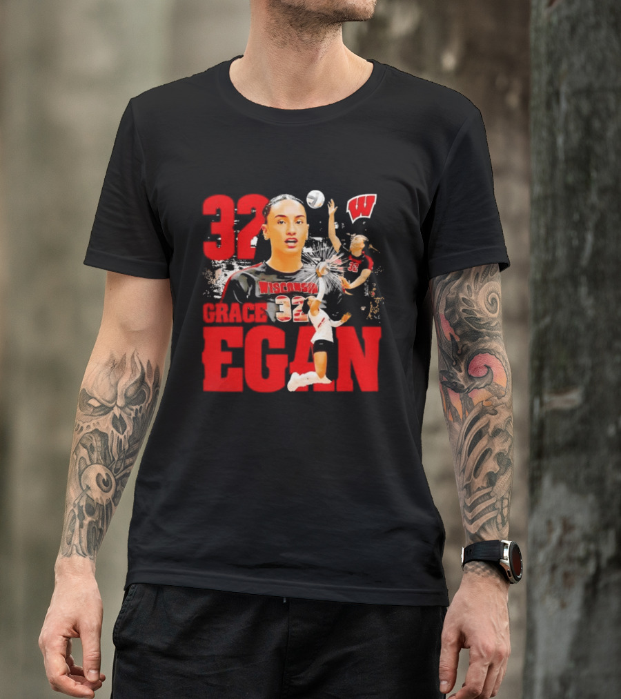 Grace Egan Wisconsin Volleyball 32 NCAA Team Player Action T-Shirt