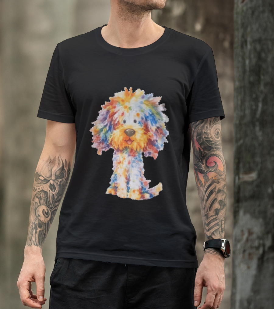 Watercolor Fluffy Dog Colorful Brushstrokes T-Shirt