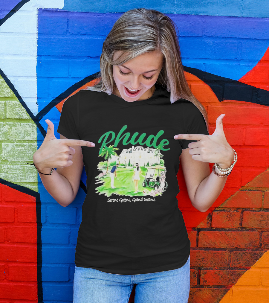 Rhude Serene Greens Grand Dreams Golf Scene Classic Polo Players And Golf Cart Mansion T-Shirt