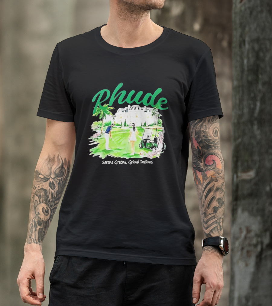 Rhude Serene Greens Grand Dreams Golf Scene Classic Polo Players And Golf Cart Mansion T-Shirt