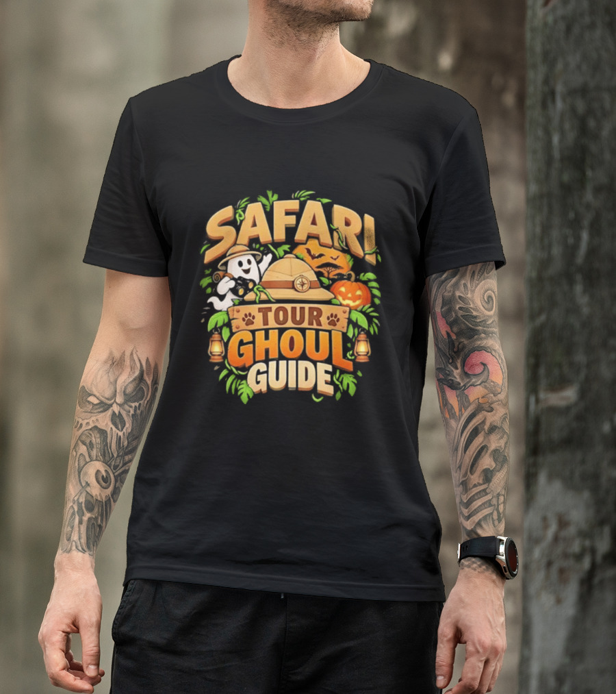 Safari Tour Ghoul Guide Halloween Ghost Pumpkin Adventure T-Shirt