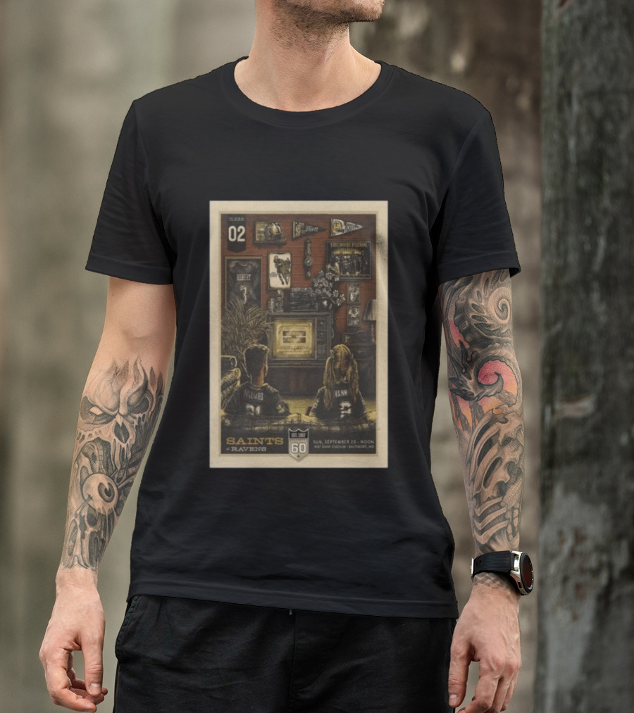 Saints Vs Ravens Week 2 Game Day September 20 2026 Retro Art Baltimore Stadium T-Shirt